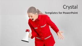  Presentation with emergency code - Slides having young female emergency doctor shouting background and a light gray colored foreground