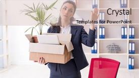  Presentation with employee - PPT theme enhanced with young female employee being fired background and a soft green colored foreground