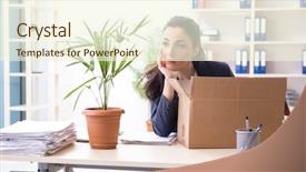  Presentation with employee - Colorful presentation design enhanced with young female employee being fired backdrop and a  colored foreground