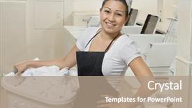  Presentation with laundromat - Colorful theme enhanced with young female employee carrying laundry backdrop and a coral colored foreground