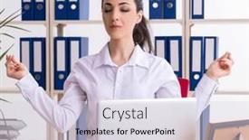  Presentation with exercises - PPT layouts with young-female-employee-doing-exercises background and a lemonade colored foreground