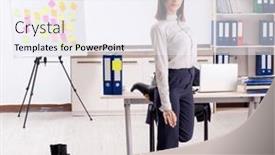  Presentation with exercises - Slide deck with young-female-employee-doing-exercises background and a sky blue colored foreground