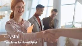  Presentation with atmosphere - Colorful presentation theme enhanced with young-female-employee backdrop and a violet colored foreground