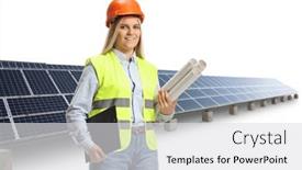  Presentation with solar farm - Slide deck enhanced with young-female-engineer-holding-blueprints background and a light gray colored foreground