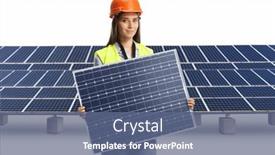  Presentation with solar farm - Theme enhanced with young-female-engineer-holding background and a ocean colored foreground