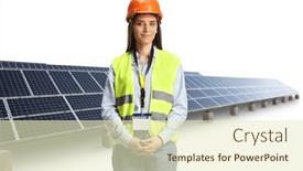  Presentation with solar - PPT layouts enhanced with young-female-engineer background and a soft green colored foreground