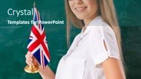 Presentation with english teacher - Presentation theme featuring young-female-english-language-teacher background and a  colored foreground