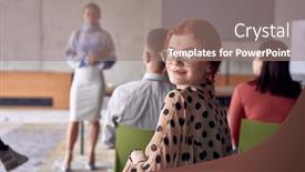  Presentation with female empowerment - Presentation theme consisting of young-female-entrepreneur-is-attentively background and a coral colored foreground