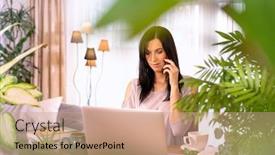  Presentation with entrepreneur - Beautiful presentation design featuring young-female-entrepreneur-working backdrop and a coral colored foreground