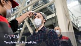  Presentation with body temperature - Colorful PPT theme enhanced with young-female-factory-worker backdrop and a wine colored foreground