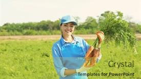  Presentation with carrots - Beautiful theme featuring young-female-farmer-holding-ripe backdrop and a yellow colored foreground