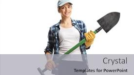  Presentation with female - Presentation theme featuring young-female-farmer-holding background and a light gray colored foreground