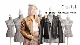  Presentation with mannequin - Presentation theme enhanced with young-female-fashion-designer-leaning background and a white colored foreground