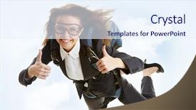  Presentation with parachute - Presentation design having young female flying with parachute background and a sky blue colored foreground