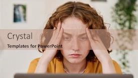  Presentation with facial - PPT theme featuring young-female-freelancer-with-tense background and a coral colored foreground