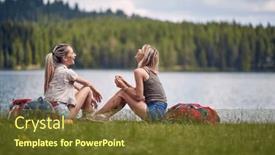  Presentation with hiking - Slides with young-female-friends-are-sitting background and a tawny brown colored foreground