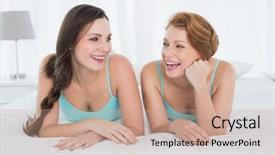  Presentation with teal - PPT theme enhanced with young female friends in teal background and a  colored foreground
