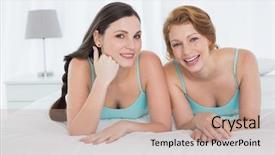  Presentation with female - Presentation featuring young female friends in teal background and a  colored foreground