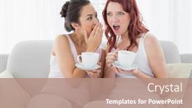  Presentation with living room - Beautiful PPT theme featuring young-female-friends-with-coffee backdrop and a coral colored foreground