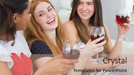 Presentation with wine - Beautiful presentation theme featuring young female friends with wine backdrop and a coral colored foreground