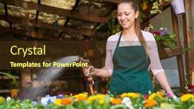  Presentation with young plant - Presentation design with young-female-gardener-watering-plants background and a  colored foreground