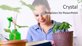  Presentation with plants - Presentation design enhanced with young female gardener with plants background and a sky blue colored foreground