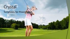  Presentation with golf course - Presentation with young female golf player background and a light blue colored foreground