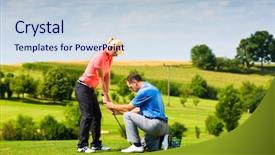  Presentation with golf driving range - Presentation featuring young female golf player background and a lemonade colored foreground