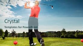  Presentation with golf course - Slides enhanced with young female golf player background and a light blue colored foreground