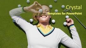  Presentation with green - Slide set with young-female-golfer-lying background and a tawny brown colored foreground
