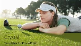  Presentation with court - Presentation consisting of young-female-golfer-lying background and a gold colored foreground