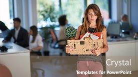  Presentation with new beginning - Slide deck consisting of young-female-got-fired background and a coral colored foreground