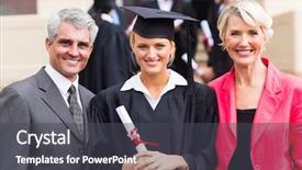  Presentation with graduation ceremony invitation - Beautiful theme featuring graduate with parents at graduation backdrop and a dark gray colored foreground