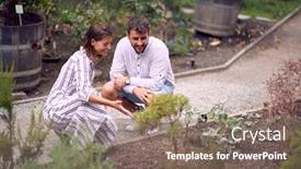  Presentation with botanical garden - Slide deck featuring young-female-guide background and a violet colored foreground