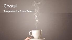  Presentation with coffee cup - Audience pleasing presentation consisting of young female hand holding steaming coffee cup backdrop and a gray colored foreground