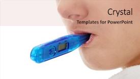  Presentation with temperature - Cool new PPT theme with young female having fever feeling bad checking her temperature backdrop and a coral colored foreground