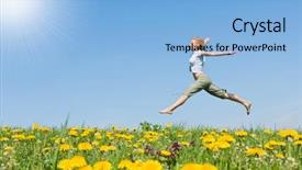  Presentation with flowery - Slides featuring young female having fun on flowery meadow background and a light blue colored foreground