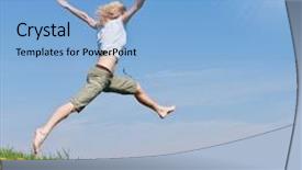  Presentation with flowery - Audience pleasing slides consisting of young female having fun on flowery meadow backdrop and a light blue colored foreground