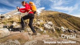  Presentation with movement - Slide set having young female hiker going uphill background and a  colored foreground