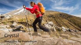  Presentation with female - Theme enhanced with young female hiker going uphill background and a  colored foreground