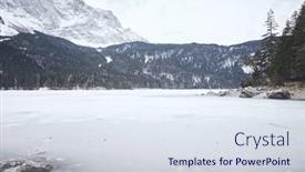  Presentation with lovers - PPT layouts having young female hiker with backpack enjoying view to frozen lake eibsee winter bavarian forest and snowy mountains at base of zugspitze alps - nature lovers travel concept background and a sky blue colored foreground