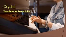  Presentation with piano keyboard - Presentation theme having young-female-hipster-playing-eclectic background and a tawny brown colored foreground