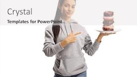  Presentation with donuts - Beautiful slides featuring young-female-holding-a-plate backdrop and a light gray colored foreground