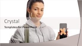  Presentation with aid - Presentation consisting of young-female-holding-a-smartphone background and a light gray colored foreground