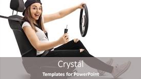  Presentation with car seat - Cool new slide set with young-female-in-a-drivers backdrop and a gray colored foreground