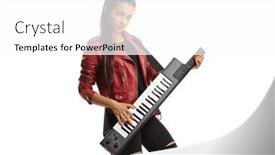  Presentation with leather - Presentation design featuring young-female-in-a-leather background and a white colored foreground