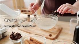  Presentation with apron - Presentation having pouring one of essential oil background and a soft green colored foreground