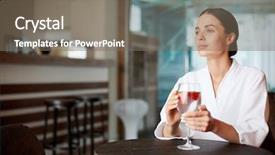  Presentation with round table - Amazing theme having young female in bathrobe sitting backdrop and a gray colored foreground