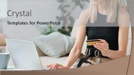  Presentation with credit card - Cool new presentation with young-female-in-casualwear-going backdrop and a light gray colored foreground