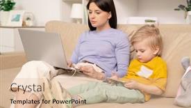  Presentation with working remotely - Audience pleasing theme consisting of young-female-in-casualwear-working backdrop and a lemonade colored foreground